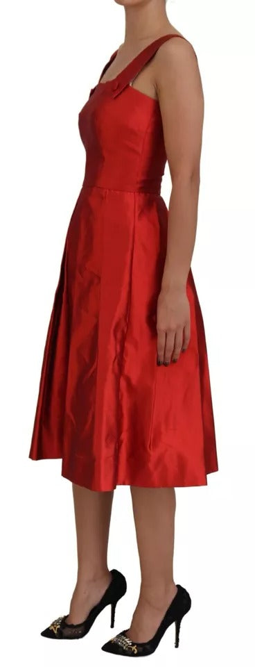 Dolce &amp; Gabbana Red A-line Pleated Midi Satin Silk Dress