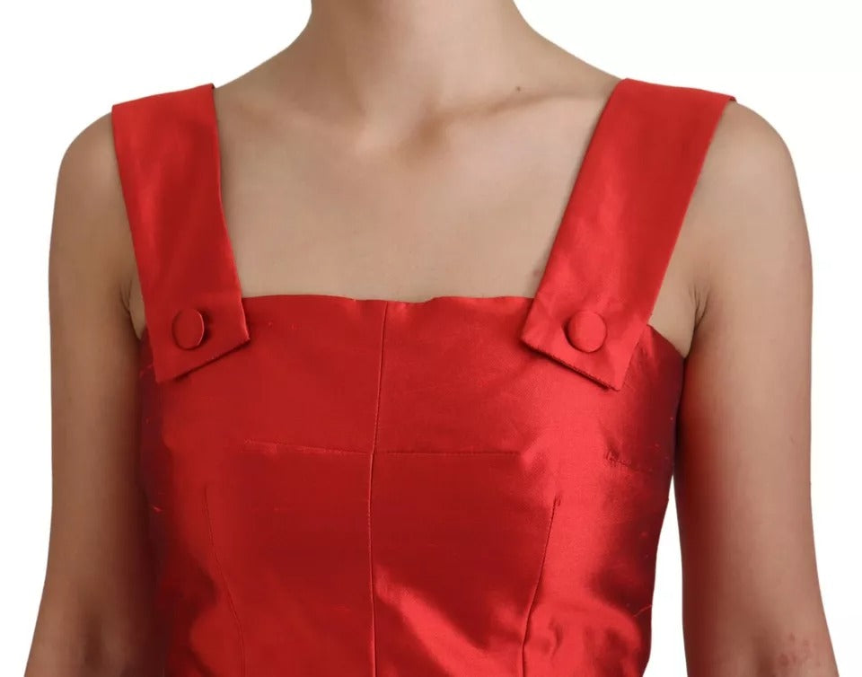 Dolce &amp; Gabbana Red A-line Pleated Midi Satin Silk Dress