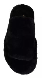 Dolce &amp; Gabbana Black Polyester Faux Fur Mens Flats Sandals Shoes