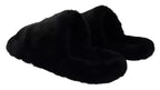 Dolce &amp; Gabbana Black Polyester Faux Fur Mens Flats Sandals Shoes