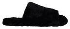 Dolce &amp; Gabbana Black Polyester Faux Fur Mens Flats Sandals Shoes