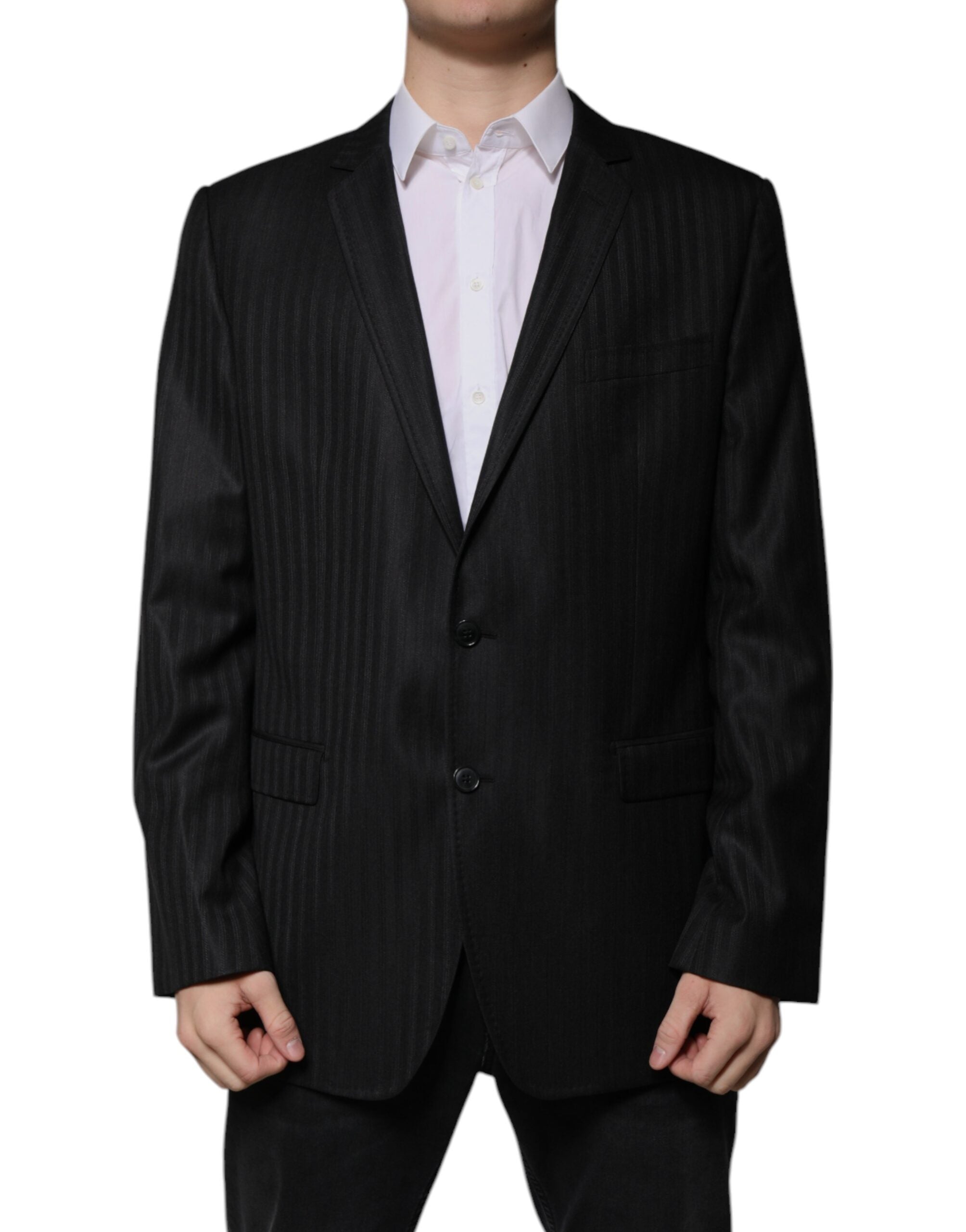 Dolce &amp; Gabbana Black Stripe Wool Single Breasted Blazer