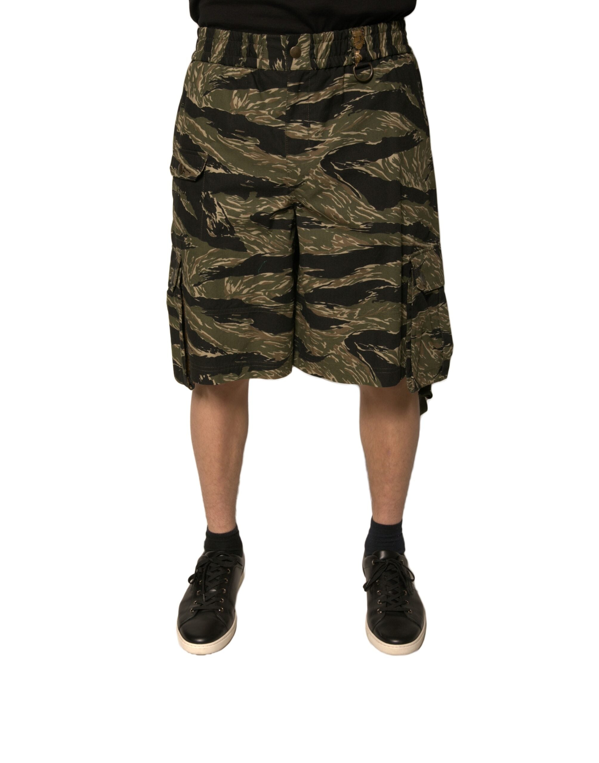 Dolce &amp; Gabbana Black Gold Patterned Cotton Bermuda Shorts