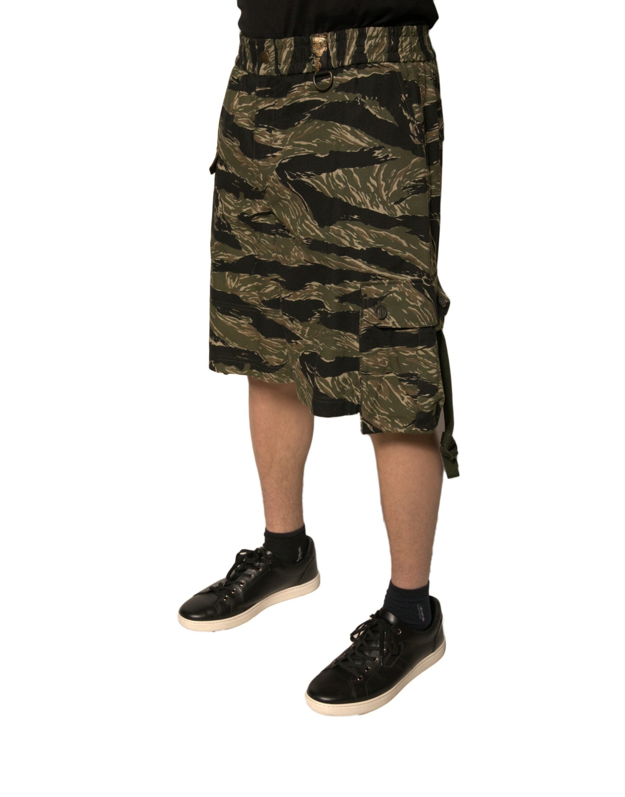 Dolce &amp; Gabbana Black Gold Patterned Cotton Bermuda Shorts