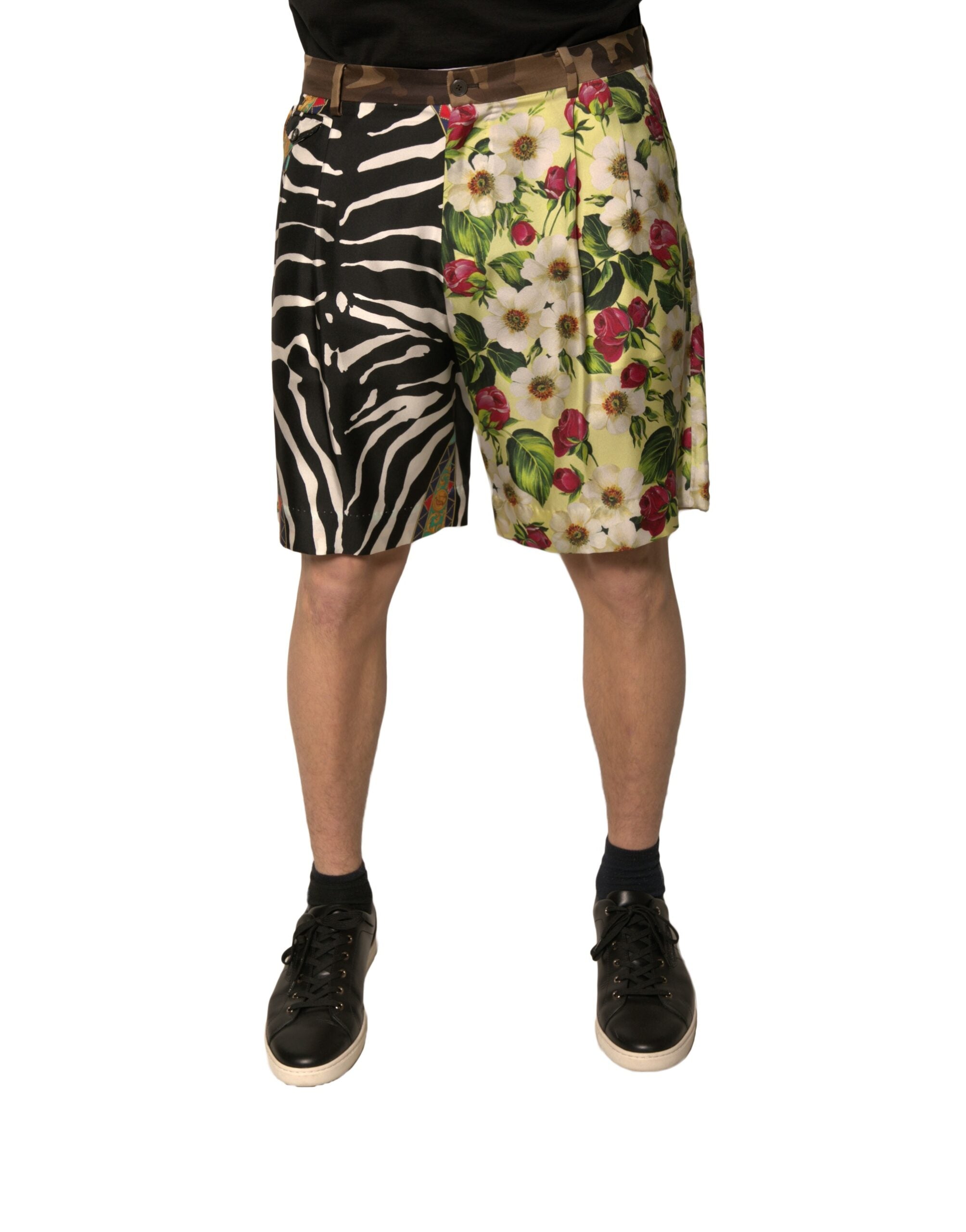 Dolce &amp; Gabbana Multicolor Patchwork Silk Men Chino Shorts