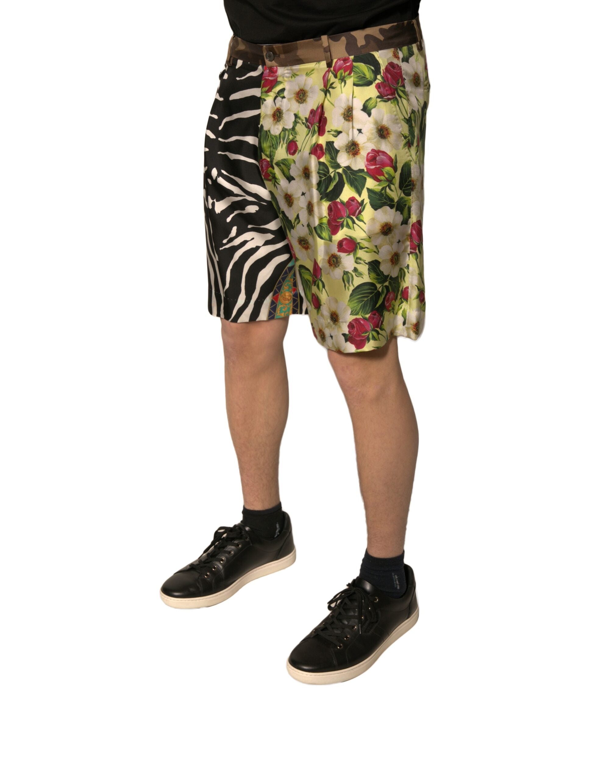 Dolce &amp; Gabbana Multicolor Patchwork Silk Men Chino Shorts