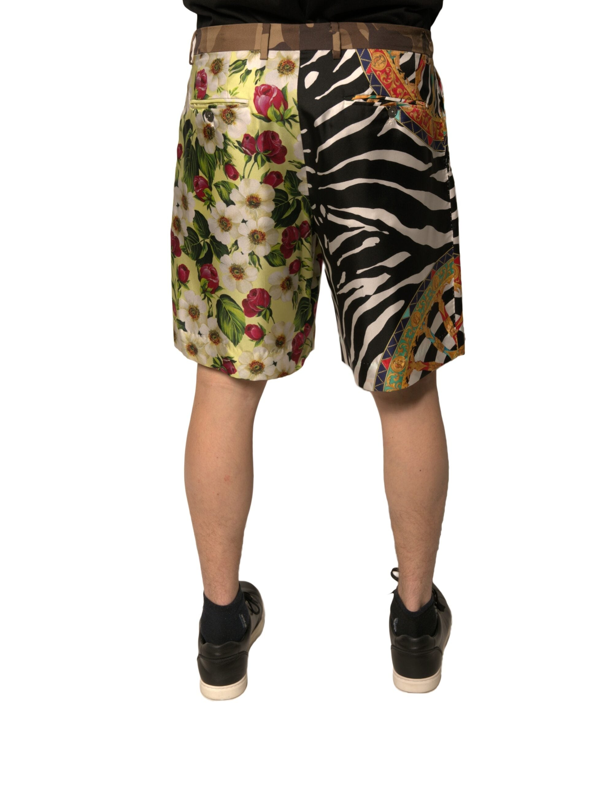 Dolce &amp; Gabbana Multicolor Patchwork Silk Men Chino Shorts