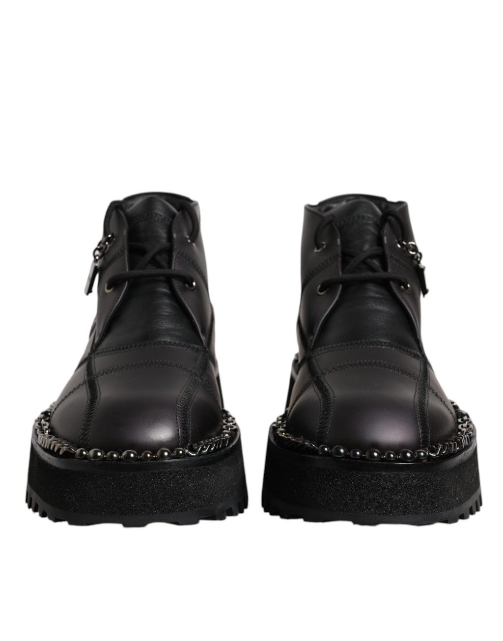 Dolce &amp; Gabbana Black Leather Lace Up Ankle Boots Shoes