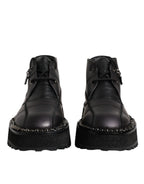 Dolce &amp; Gabbana Black Leather Lace Up Ankle Boots Shoes