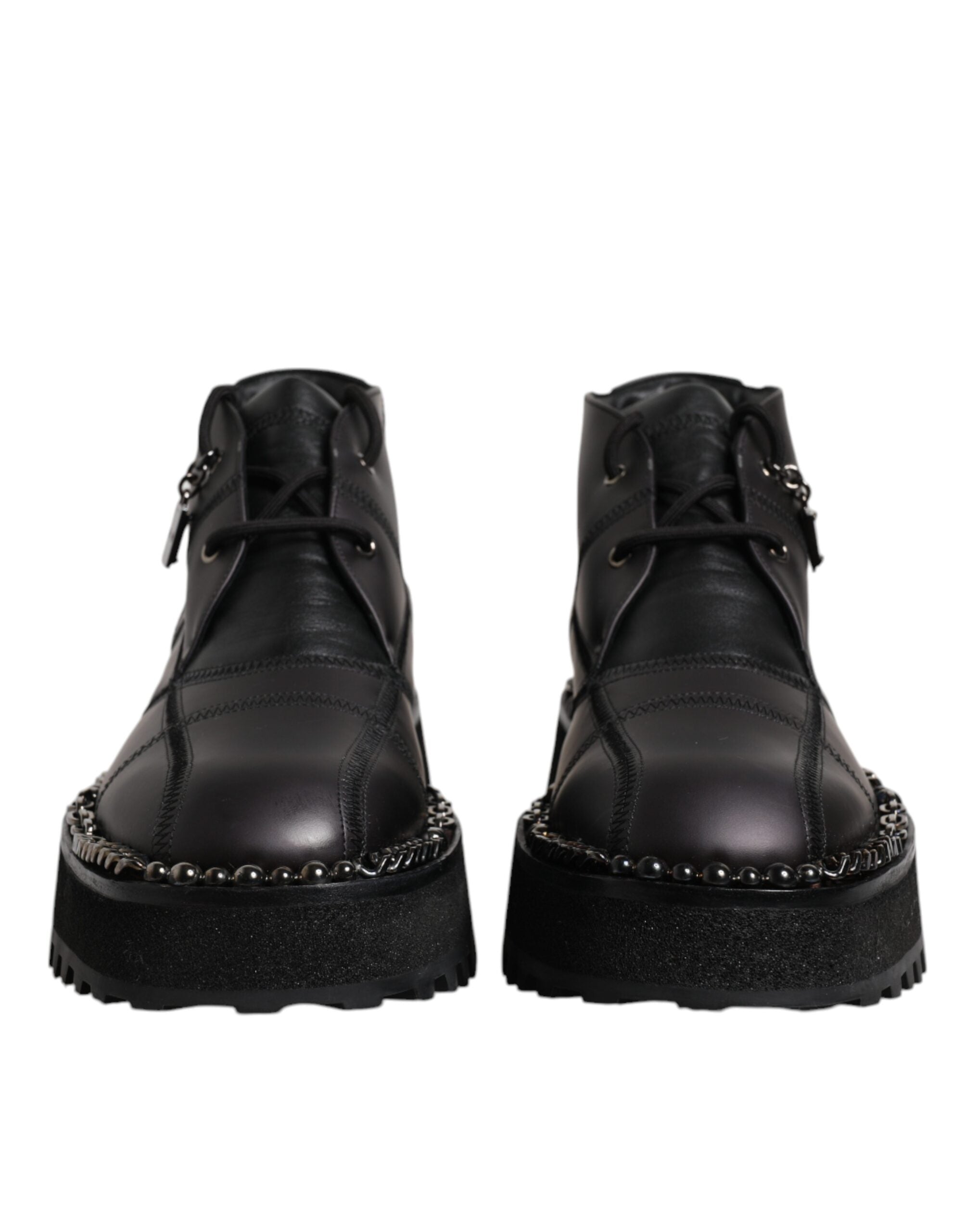 Dolce &amp; Gabbana Black Leather Lace Up Ankle Boots Shoes