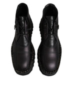 Dolce &amp; Gabbana Black Leather Lace Up Ankle Boots Shoes