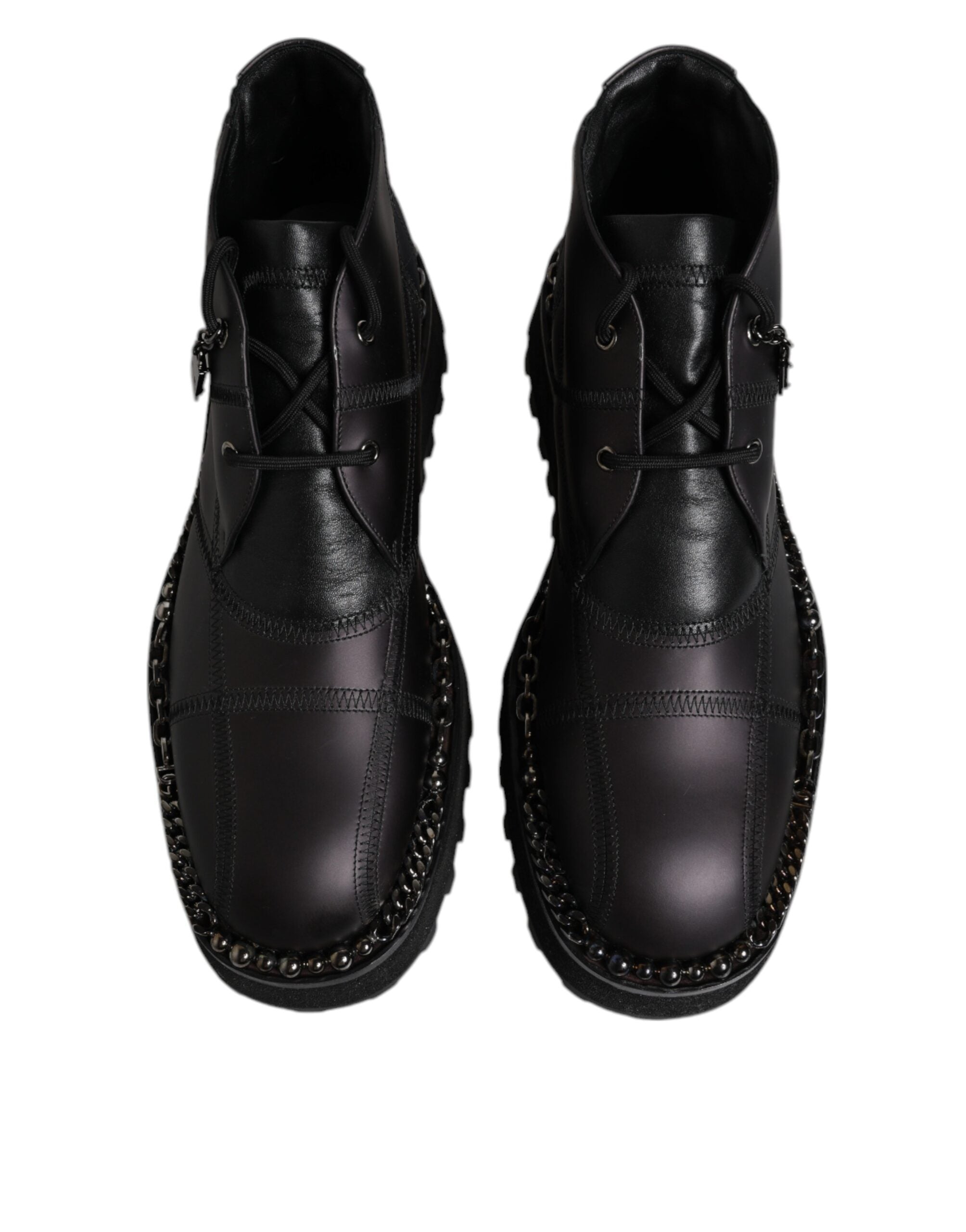 Dolce &amp; Gabbana Black Leather Lace Up Ankle Boots Shoes