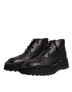Dolce &amp; Gabbana Black Leather Lace Up Ankle Boots Shoes