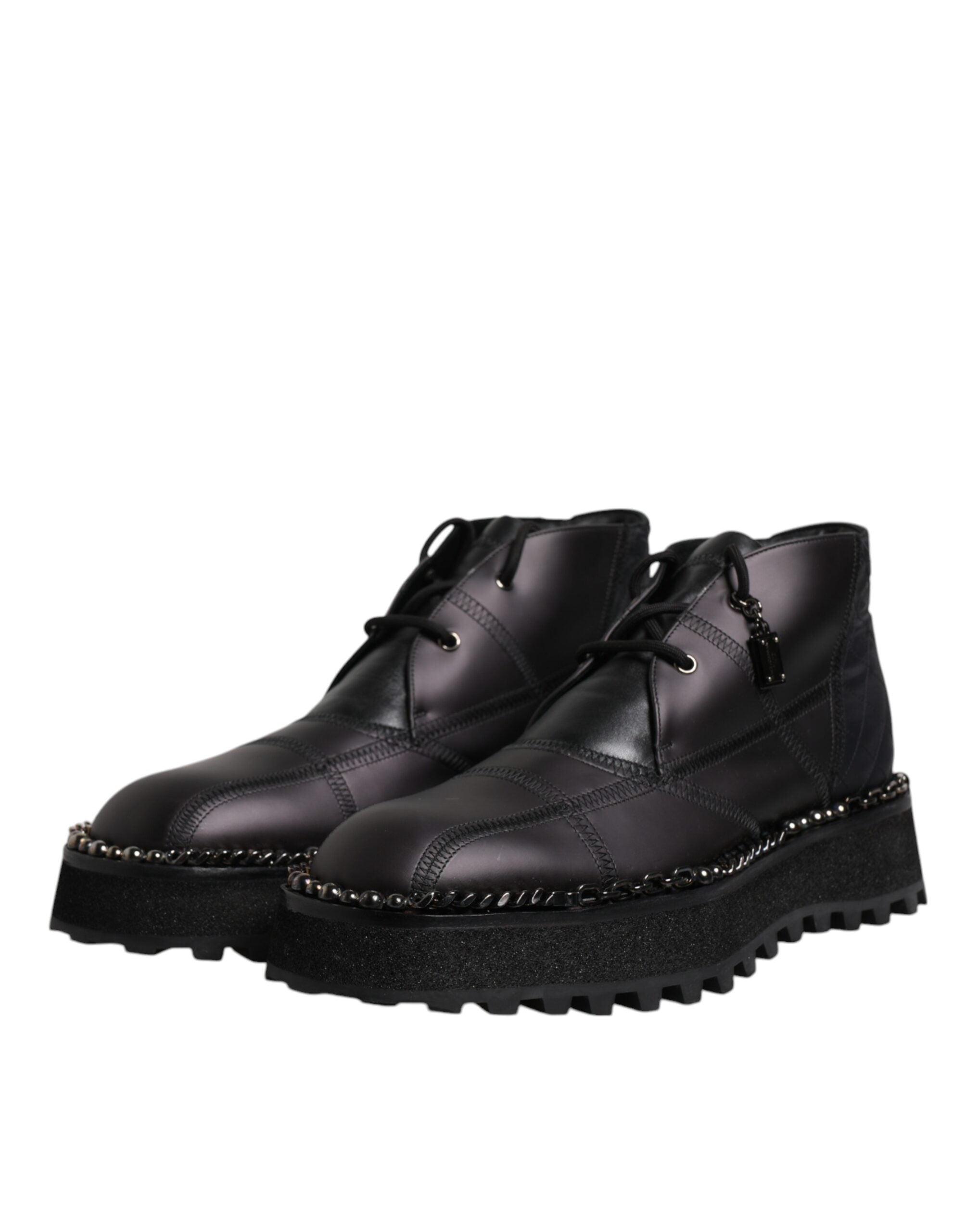 Dolce &amp; Gabbana Black Leather Lace Up Ankle Boots Shoes