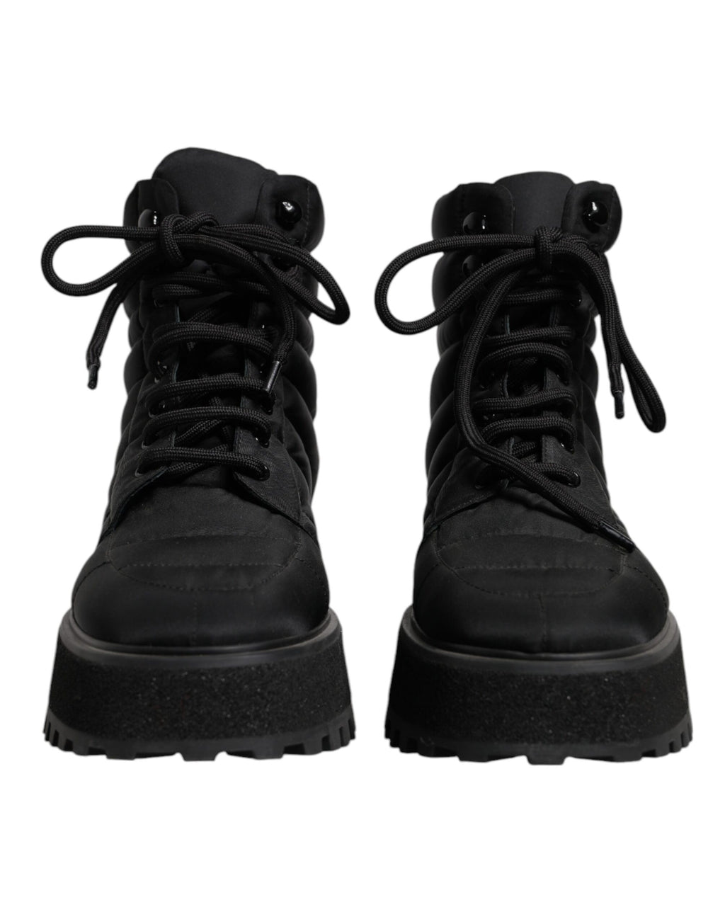 Dolce &amp; Gabbana Black Padded Mid Calf Lace Up Boots Shoes