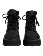 Dolce &amp; Gabbana Black Padded Mid Calf Lace Up Boots Shoes