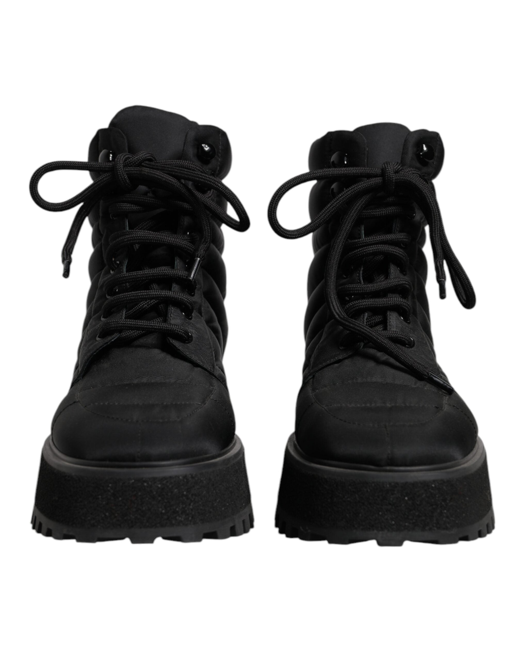 Dolce &amp; Gabbana Black Padded Mid Calf Lace Up Boots Shoes