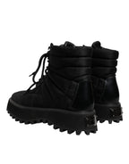 Dolce &amp; Gabbana Black Padded Mid Calf Lace Up Boots Shoes