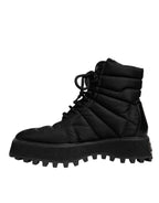 Dolce &amp; Gabbana Black Padded Mid Calf Lace Up Boots Shoes