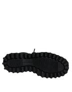 Dolce &amp; Gabbana Black Padded Mid Calf Lace Up Boots Shoes