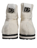 Dolce &amp; Gabbana White Plush Logo Padded Mid Calf Boots Shoes