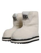 Dolce &amp; Gabbana White Plush Logo Padded Mid Calf Boots Shoes