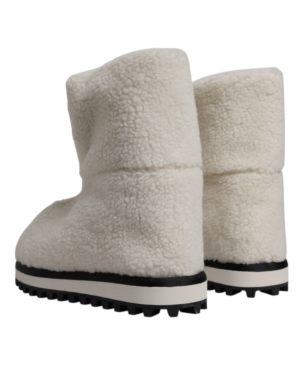 Dolce &amp; Gabbana White Plush Logo Padded Mid Calf Boots Shoes