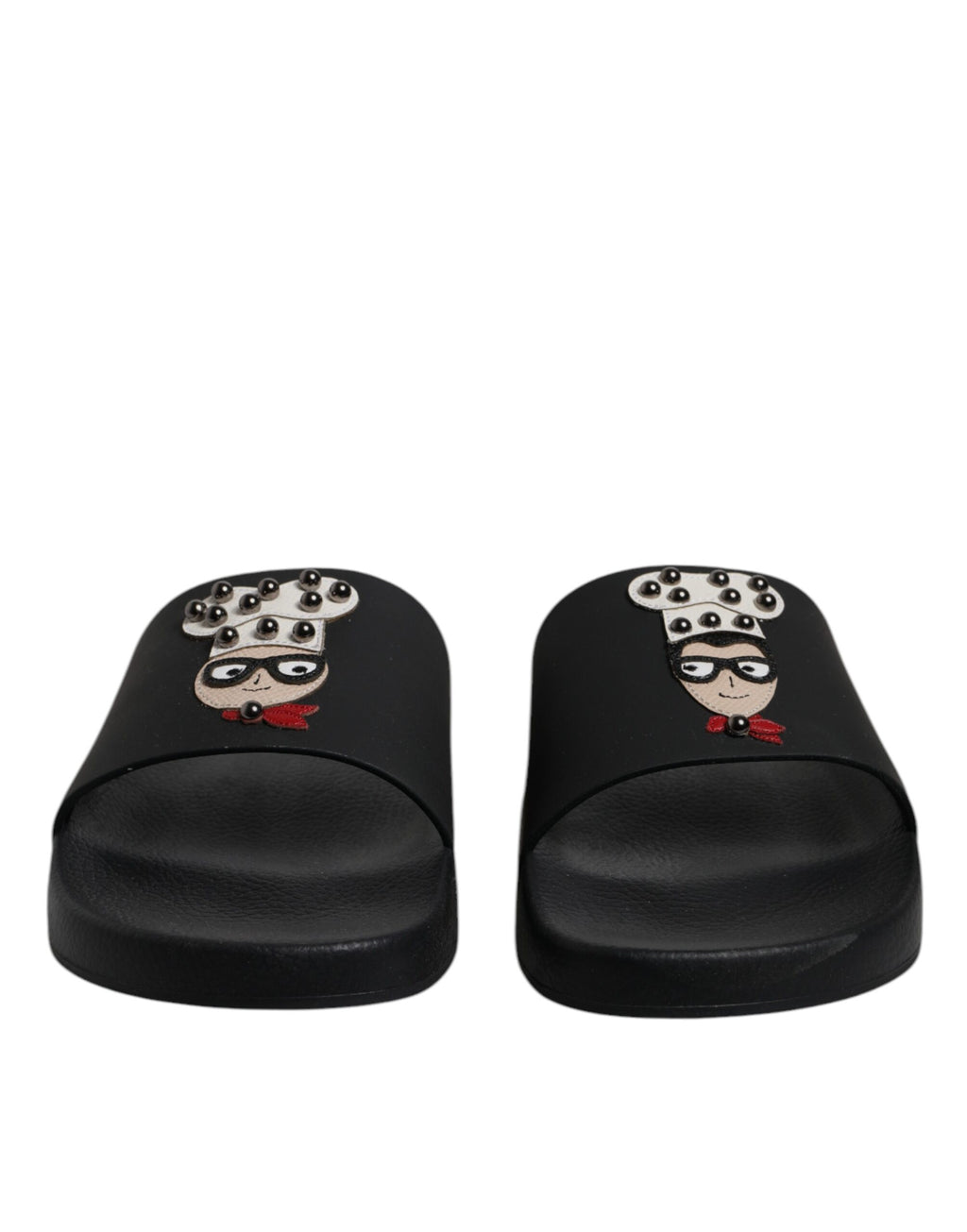 Dolce &amp; Gabbana Black Leather Slides Sandals Beachwear Shoes