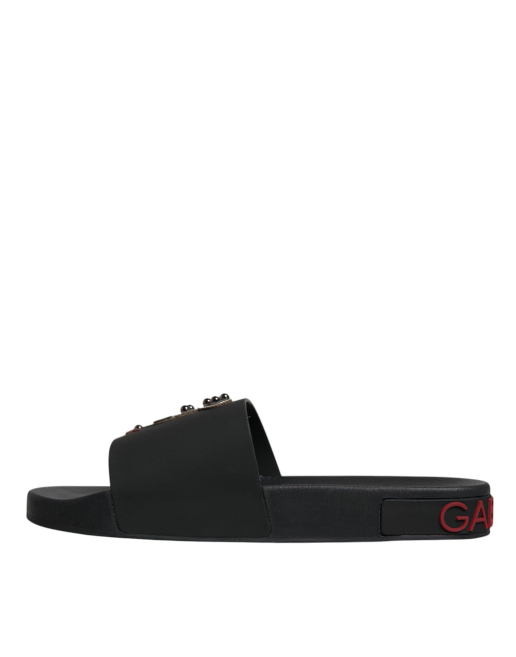 Dolce &amp; Gabbana Black Leather Slides Sandals Beachwear Shoes