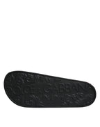 Dolce &amp; Gabbana Black Leather Slides Sandals Beachwear Shoes