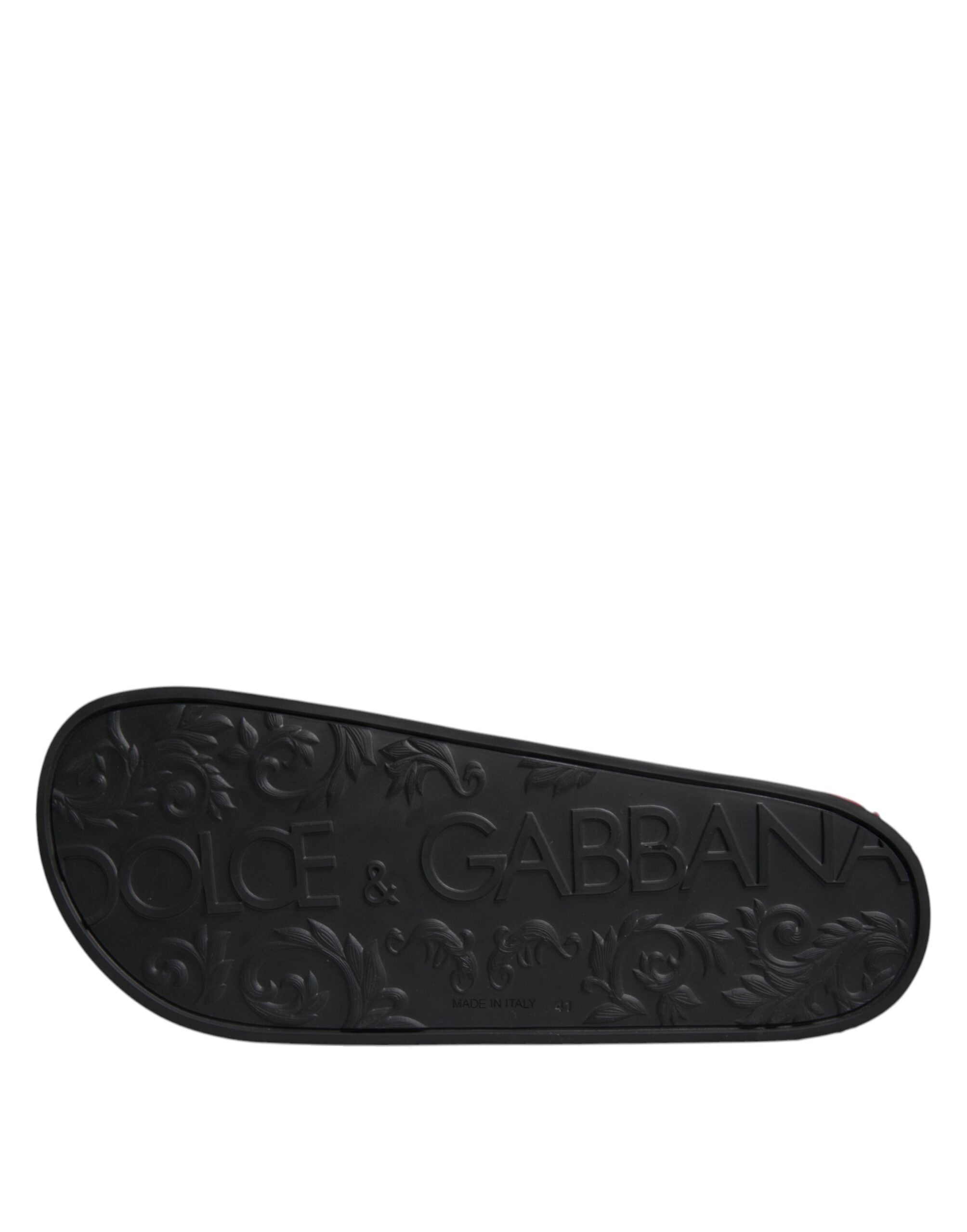 Dolce &amp; Gabbana Black Leather Slides Sandals Beachwear Shoes