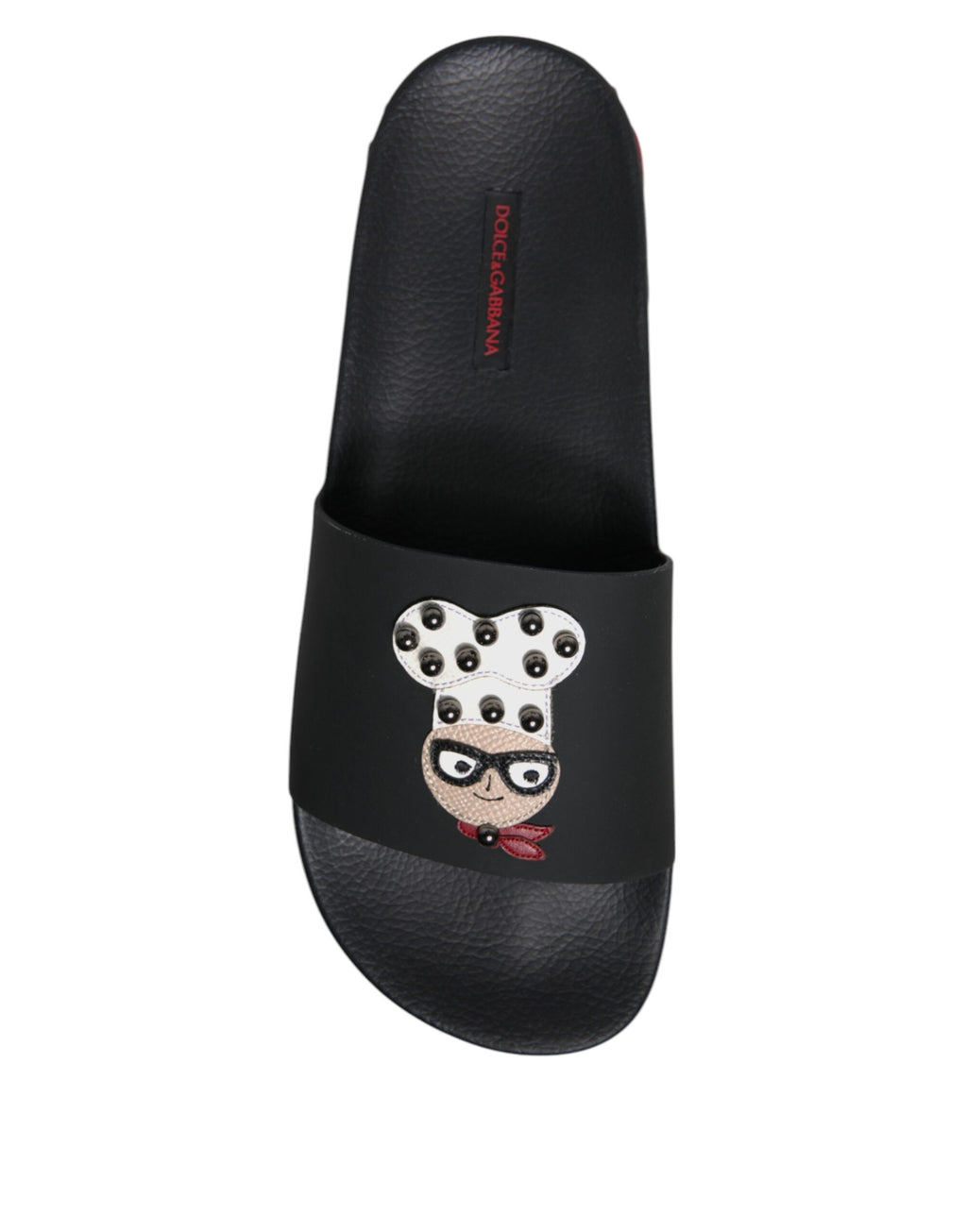 Dolce &amp; Gabbana Black Leather Slides Sandals Beachwear Shoes