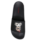 Dolce &amp; Gabbana Black Leather Slides Sandals Beachwear Shoes