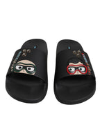 Dolce &amp; Gabbana Black Divers Leather Flats Slides Sandals Beachwear Shoes