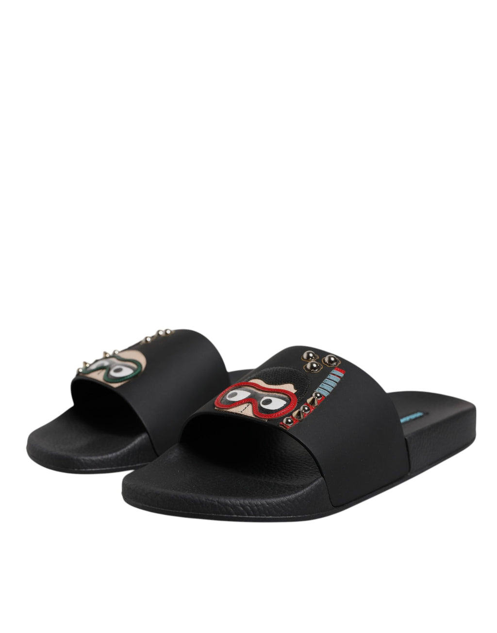 Dolce &amp; Gabbana Black Divers Leather Flats Slides Sandals Beachwear Shoes