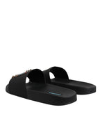 Dolce &amp; Gabbana Black Divers Leather Flats Slides Sandals Beachwear Shoes