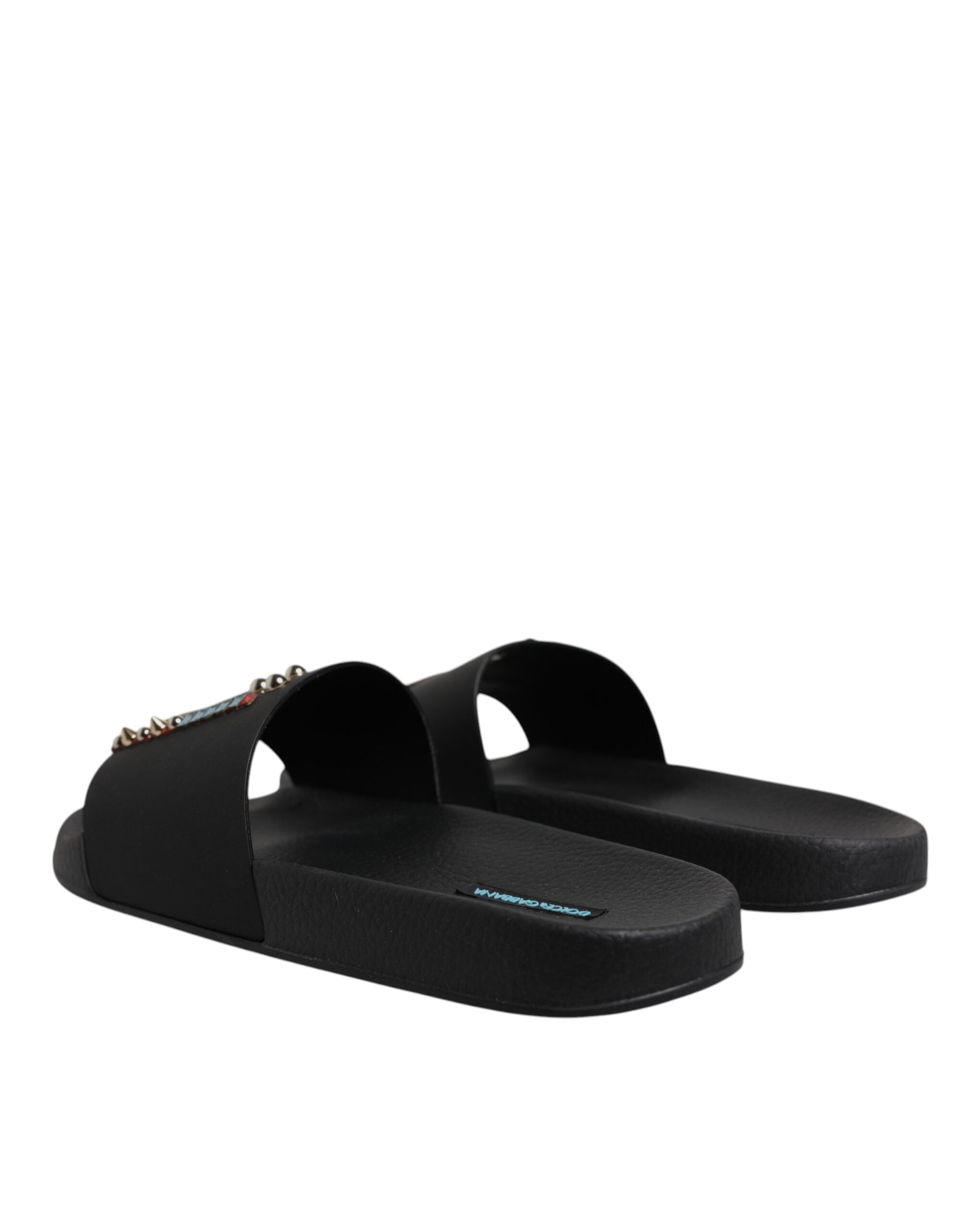 Dolce &amp; Gabbana Black Divers Leather Flats Slides Sandals Beachwear Shoes