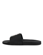 Dolce &amp; Gabbana Black Divers Leather Flats Slides Sandals Beachwear Shoes