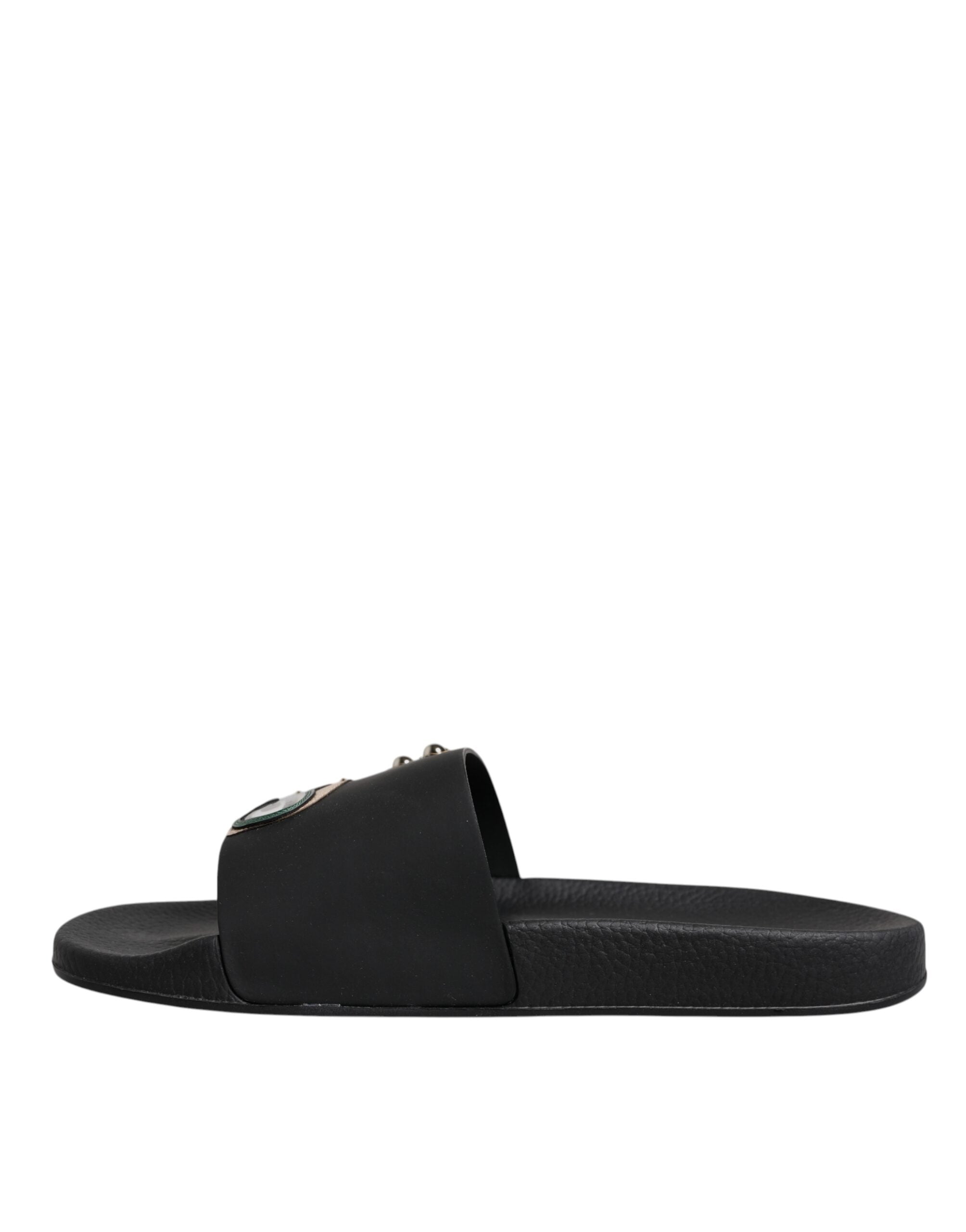 Dolce &amp; Gabbana Black Divers Leather Flats Slides Sandals Beachwear Shoes