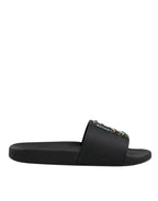 Dolce &amp; Gabbana Black Divers Leather Flats Slides Sandals Beachwear Shoes