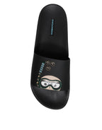 Dolce &amp; Gabbana Black Divers Leather Flats Slides Sandals Beachwear Shoes