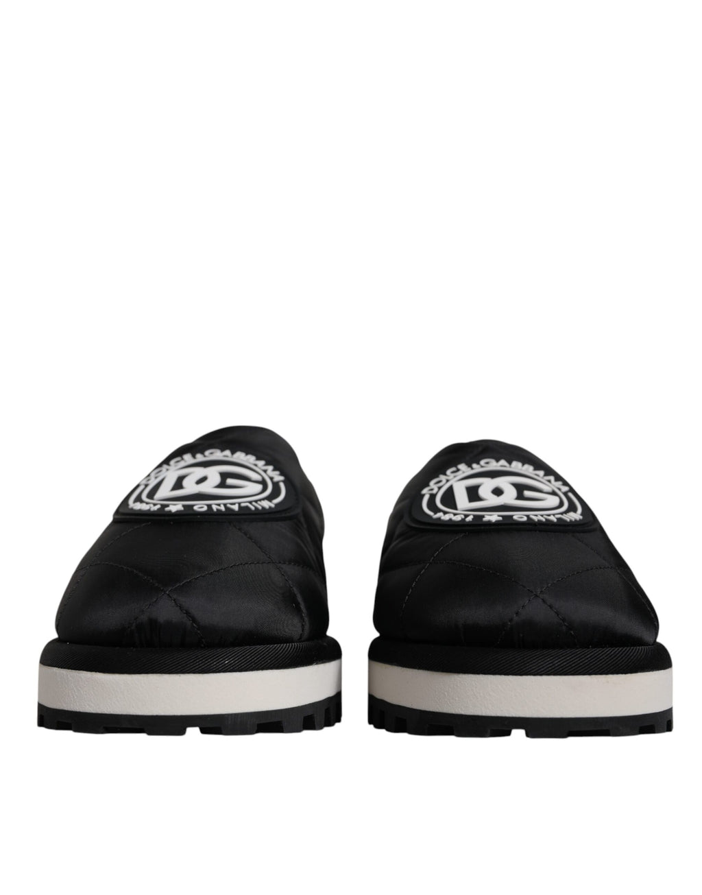 Dolce &amp; Gabbana Black Nylon Quilted Logo Patch Sandals Slides Shoes