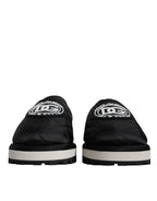 Dolce &amp; Gabbana Black Nylon Quilted Logo Patch Sandals Slides Shoes