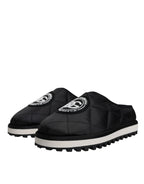 Dolce &amp; Gabbana Black Nylon Quilted Logo Patch Sandals Slides Shoes