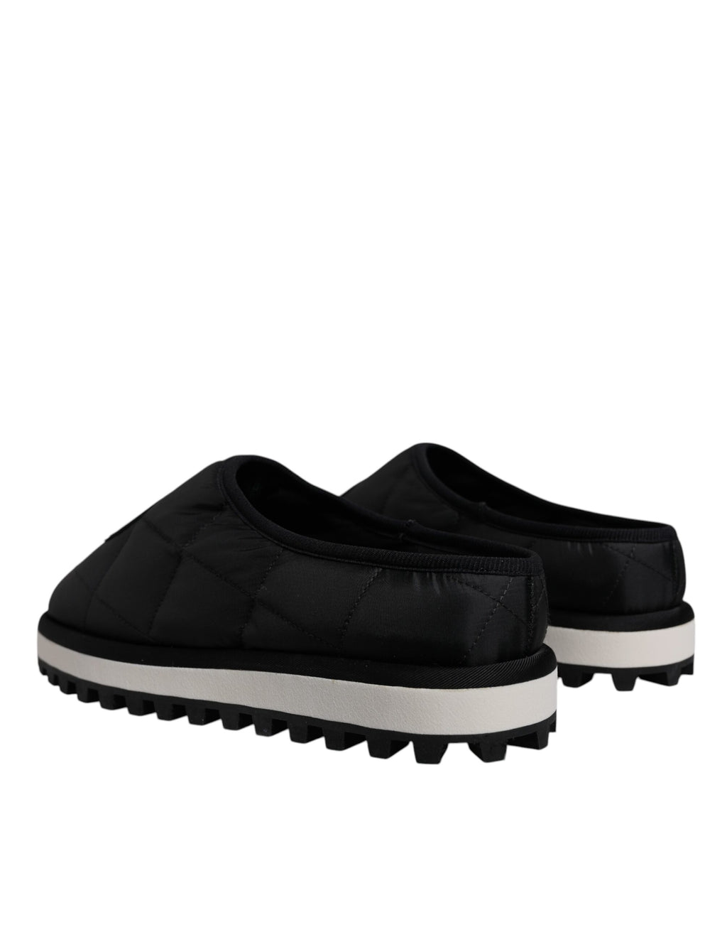 Dolce &amp; Gabbana Black Nylon Quilted Logo Patch Sandals Slides Shoes