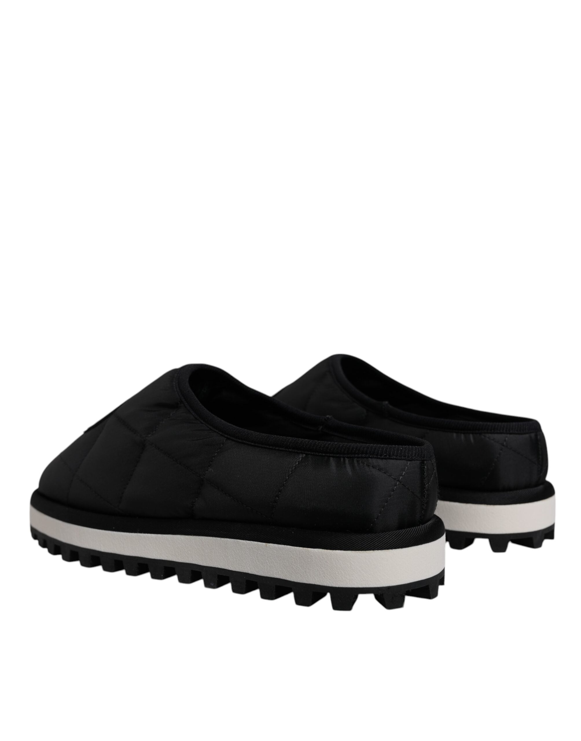 Dolce &amp; Gabbana Black Nylon Quilted Logo Patch Sandals Slides Shoes