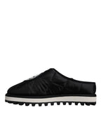 Dolce &amp; Gabbana Black Nylon Quilted Logo Patch Sandals Slides Shoes