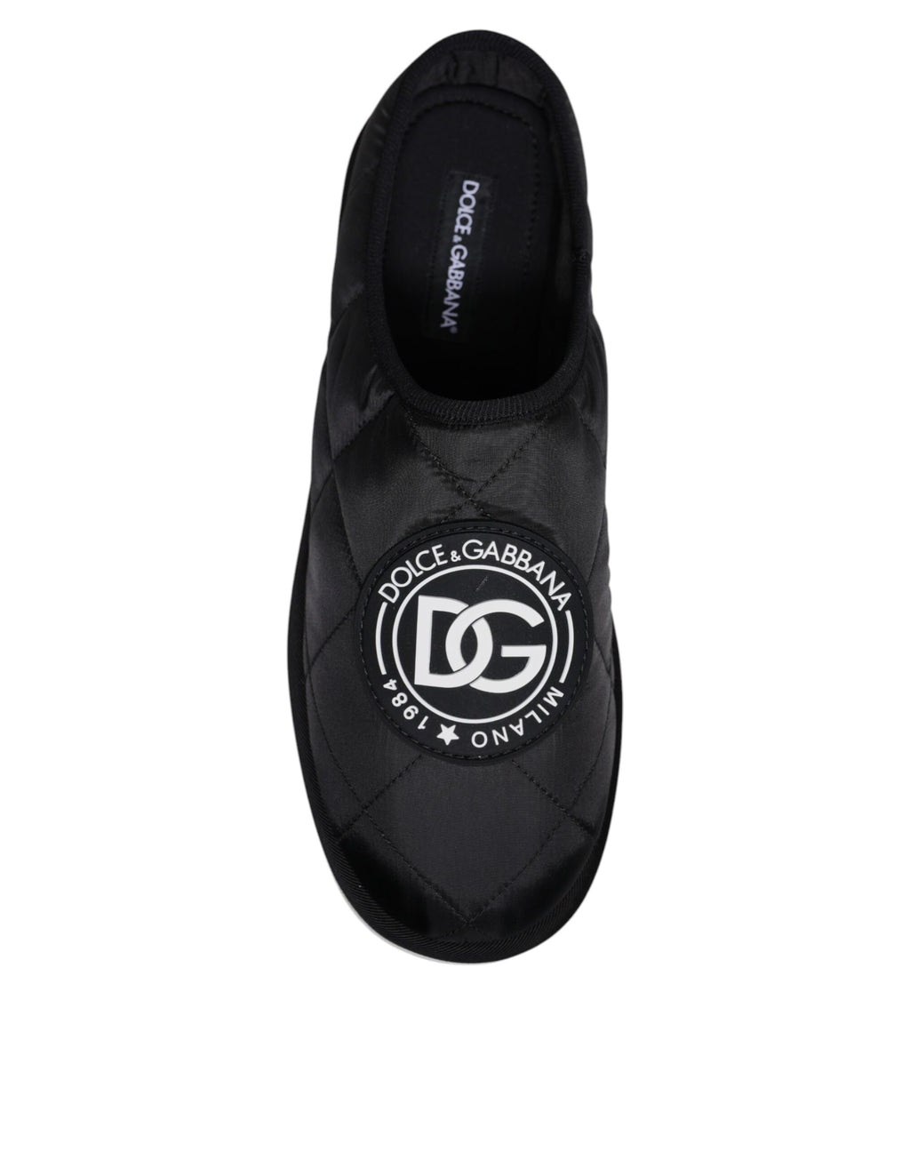 Dolce &amp; Gabbana Black Nylon Quilted Logo Patch Sandals Slides Shoes
