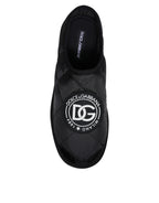 Dolce &amp; Gabbana Black Nylon Quilted Logo Patch Sandals Slides Shoes
