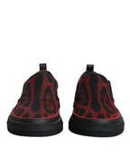 Dolce &amp; Gabbana Red Black Leopard Cotton Men Low Top Sneakers Shoes